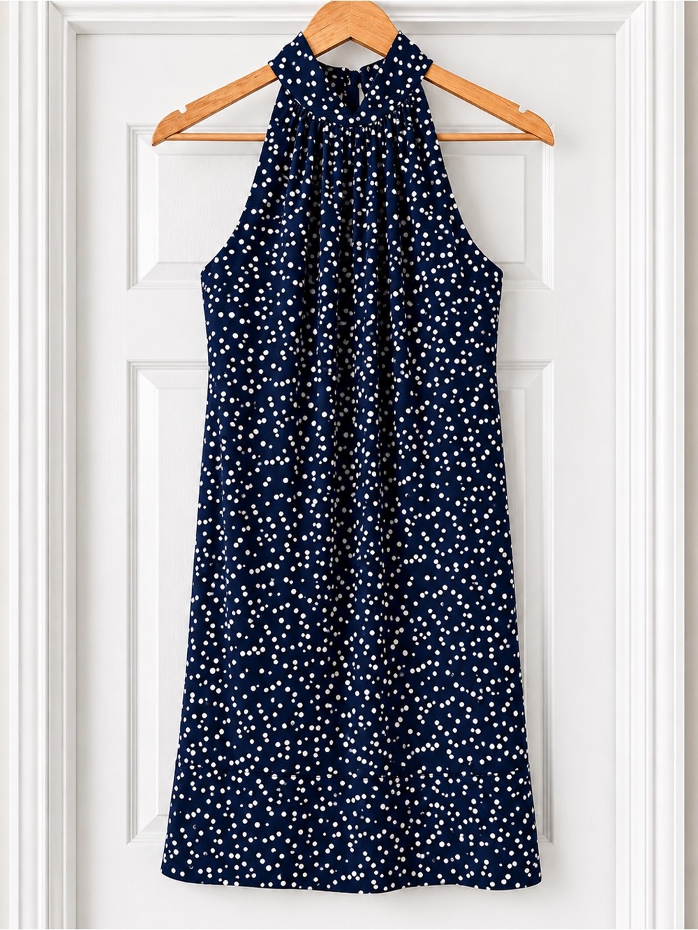 Lauren Ralph Lauren Navy Polka Dot High Neck Shift Dress Size 10